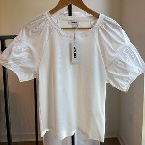 DKNY Women’s White Puff Sleeve Top – Size M – NWT